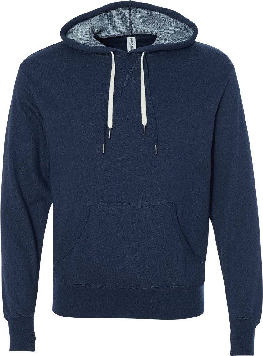 Front View of Navy Heather Midweight French Terry Hooded Sweatshirt - PRM90HT