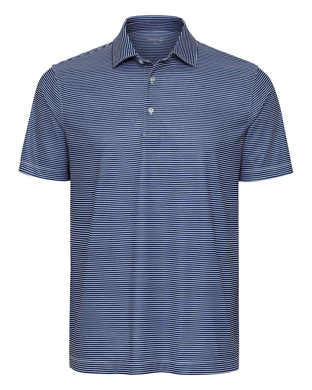 Front View of Navy Heather/ White Aiken Striped Polo - 155
