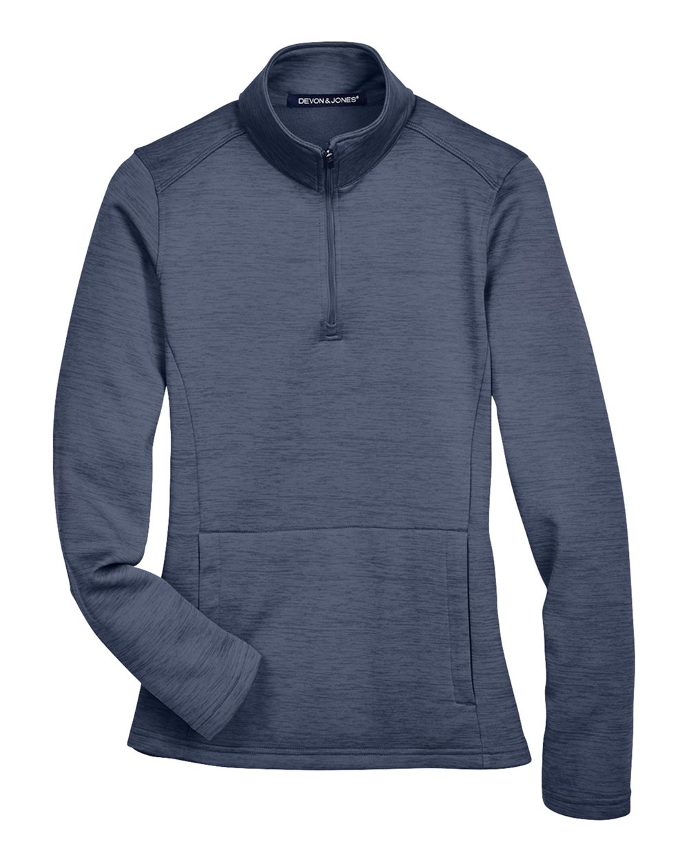 Front View of Navy Heather Women's Newbury Mélange Fleece Quarter-Zip Pullover - DG798W