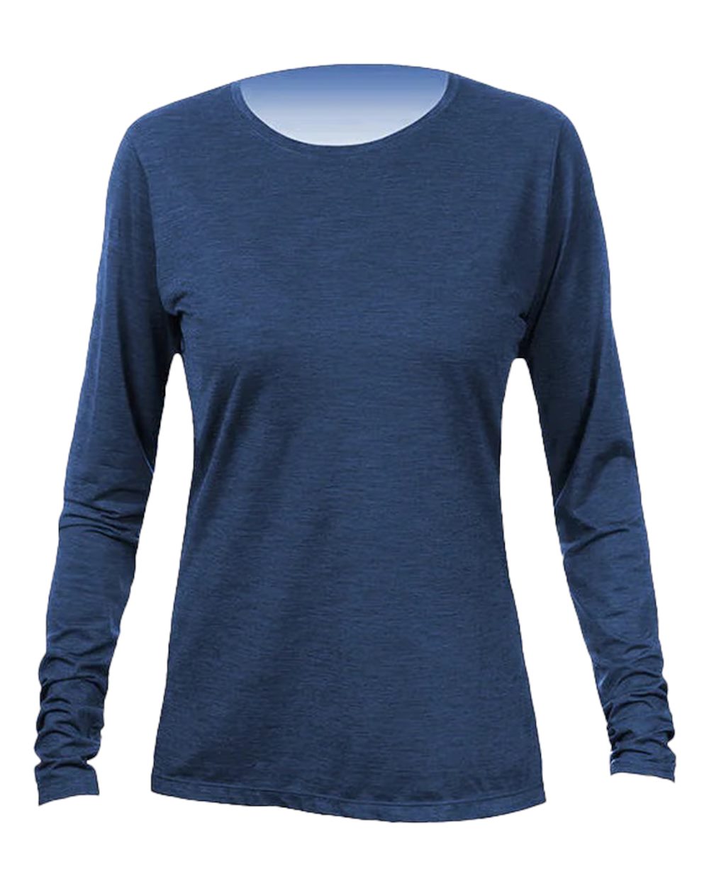 Front View of Navy Heathered Women's Breeze Tech Long Sleeve T-Shirt - WSBRZL0