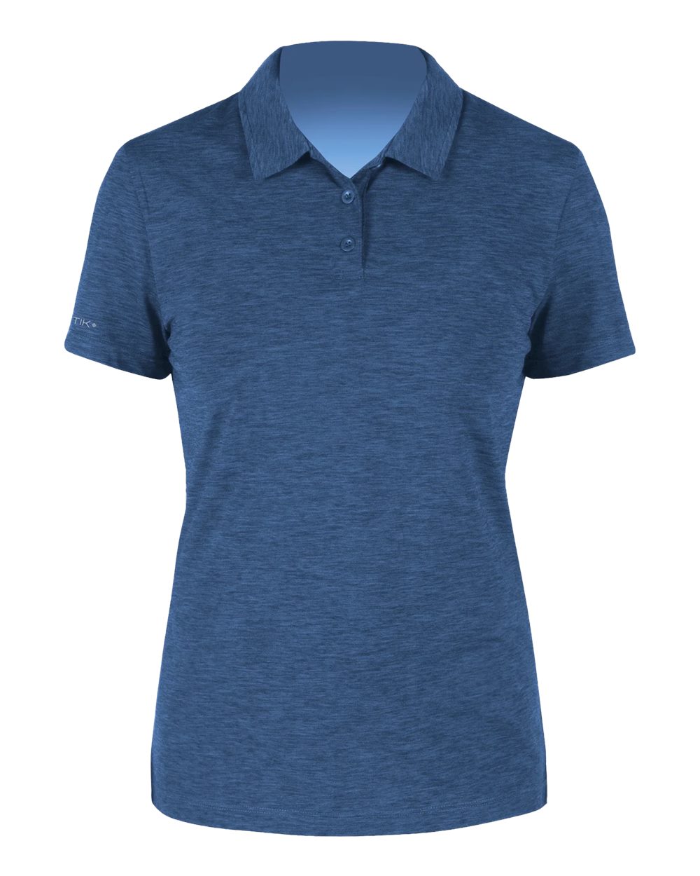 Front View of Navy Heathered Women's Breeze Tech Polo - WPBRZS1