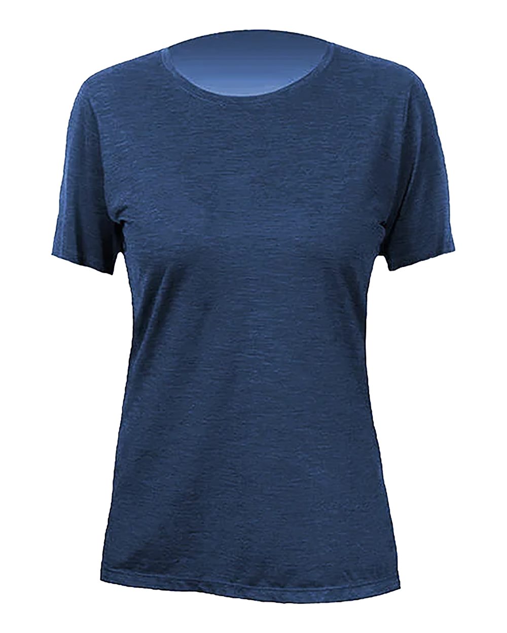 Front View of Navy Heathered Women's Breeze Tech T-Shirt - WSBRZS0