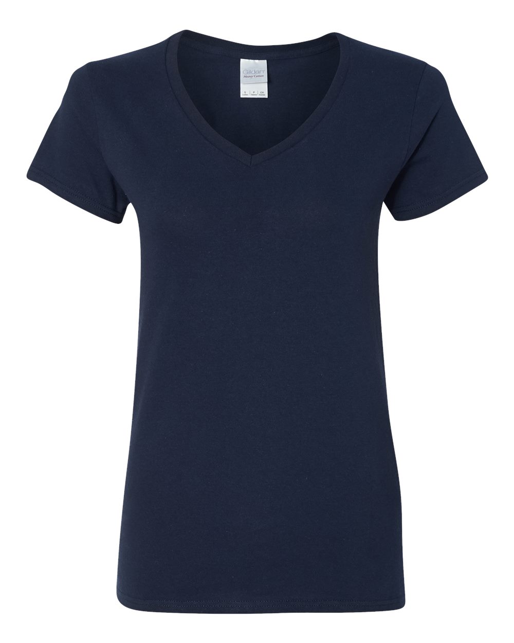 Front View of Navy Heavy Cotton™ Women’s V-Neck T-Shirt - 5V00L
