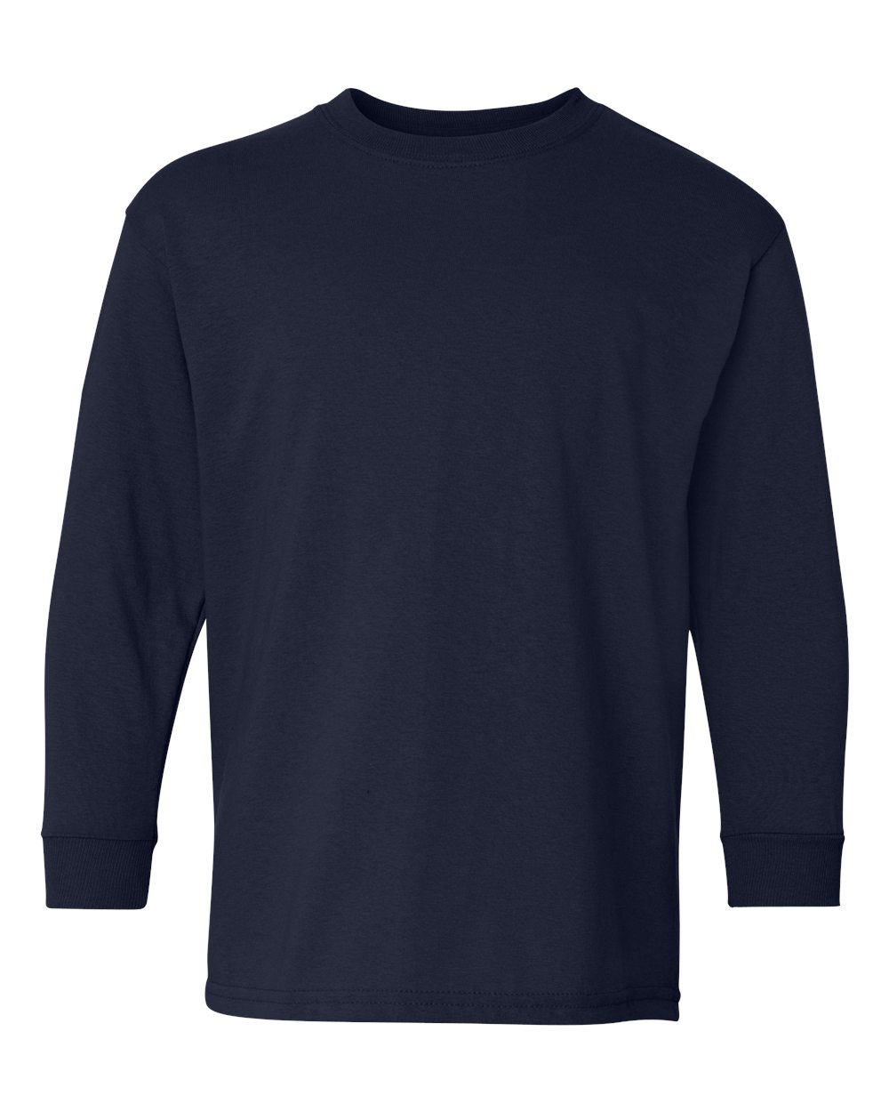 Front View of Navy Heavy Cotton™ Youth Long Sleeve T-Shirt - 5400B