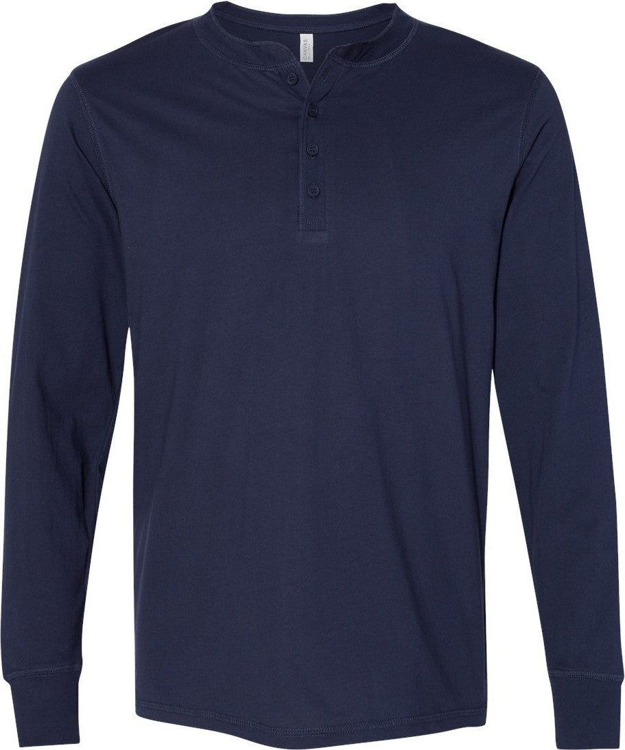 Front View of Navy Jersey Henley - 3150