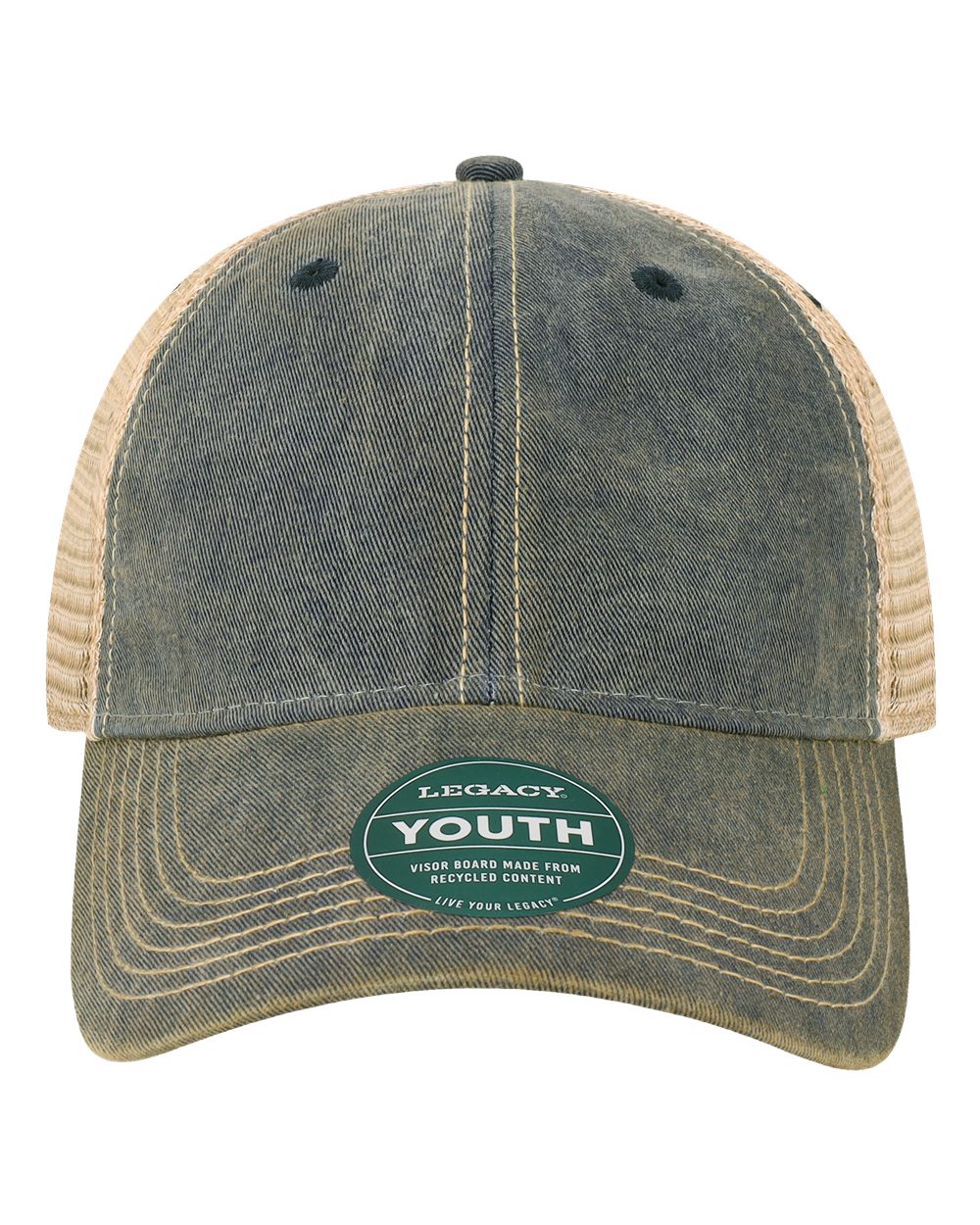 Front View of Navy/ Khaki Youth Old Favorite Trucker Cap - OFAY
