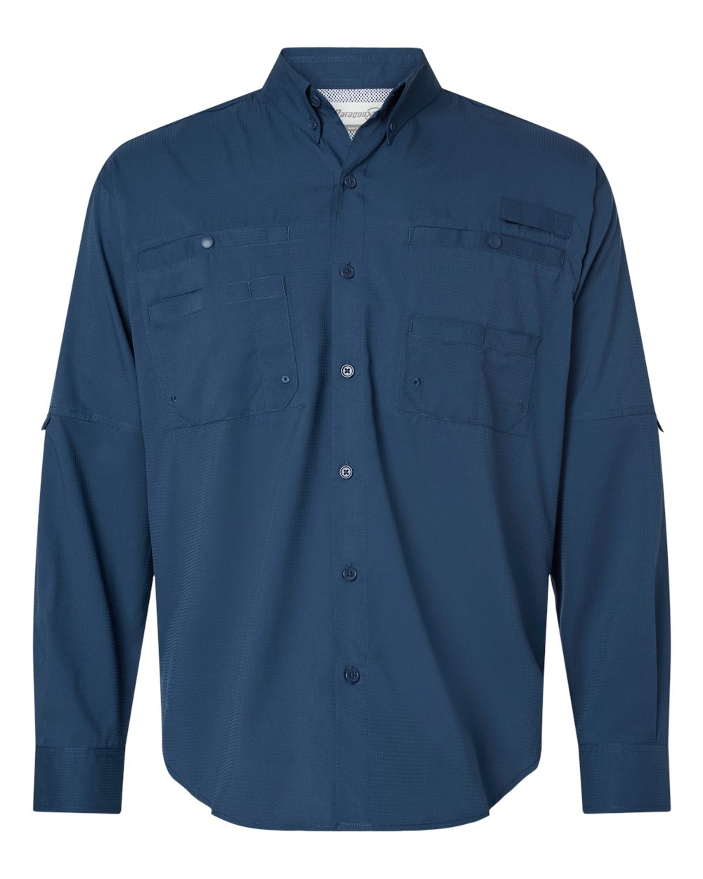 Front View of Navy Kitty Hawk Performance Long Sleeve Fishing Shirt - 702
