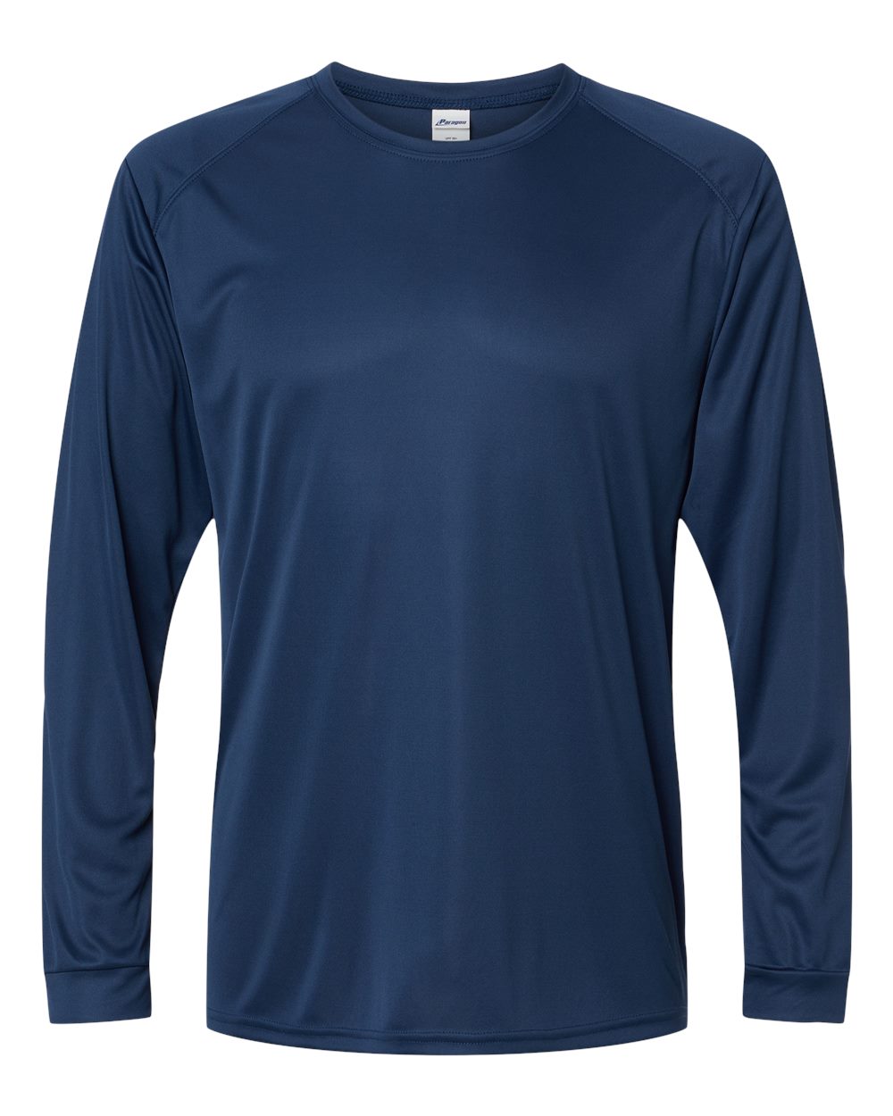 Front View of Navy Long Islander Performance Long Sleeve T-Shirt - 210