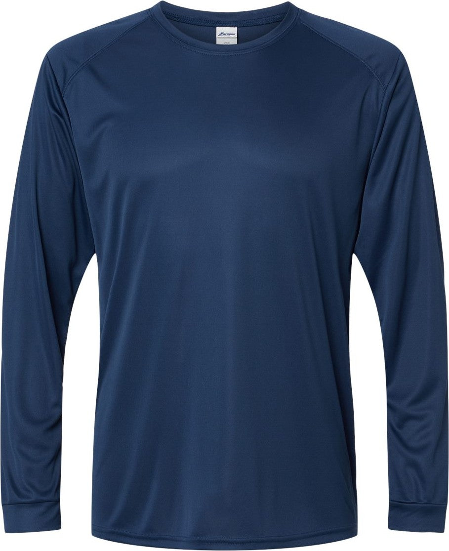 Front View of Navy Long Islander Performance Long Sleeve T-Shirt - 210