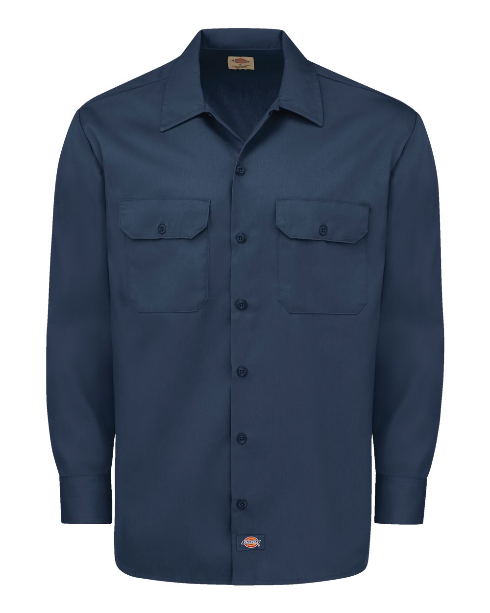 Front View of Navy Long Sleeve Work Shirt - Tall Sizes - 5574T