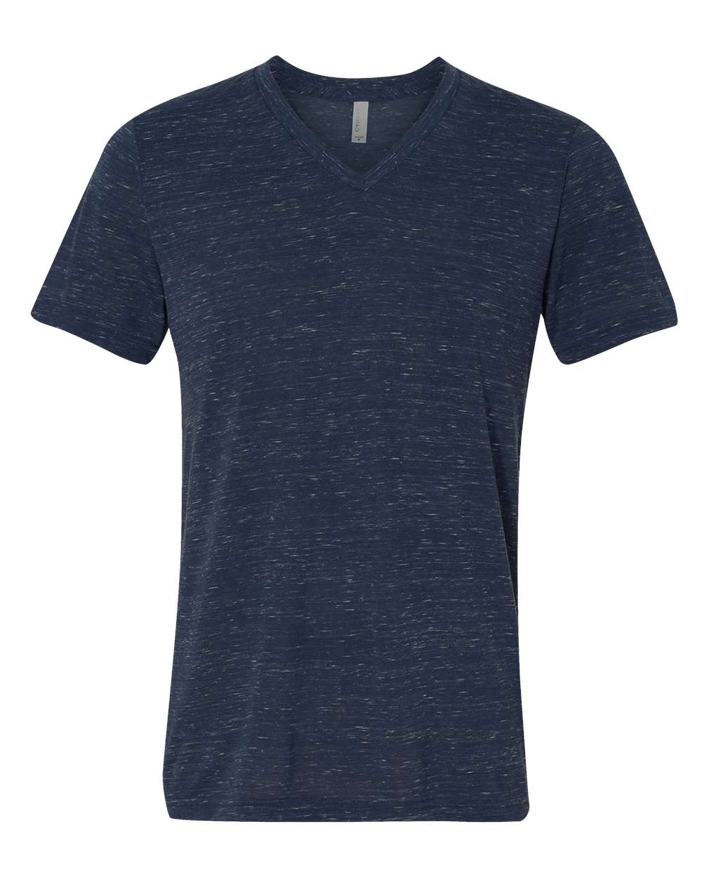 Front View of Navy Marble Textured Jersey V-Neck Tee - 3655