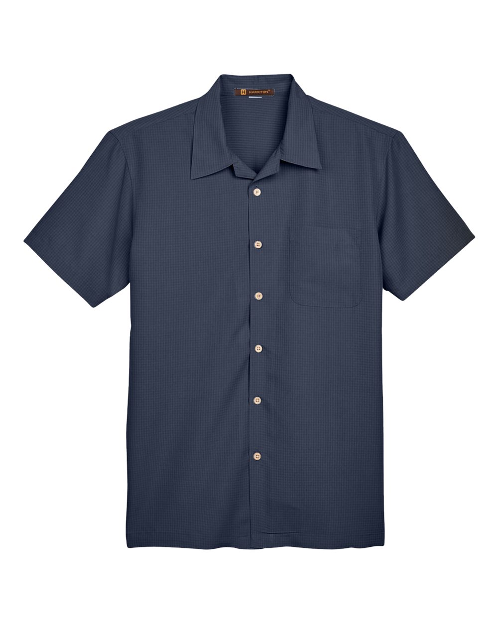Front View of Navy Men's Barbados Textured Camp Shirt - M560