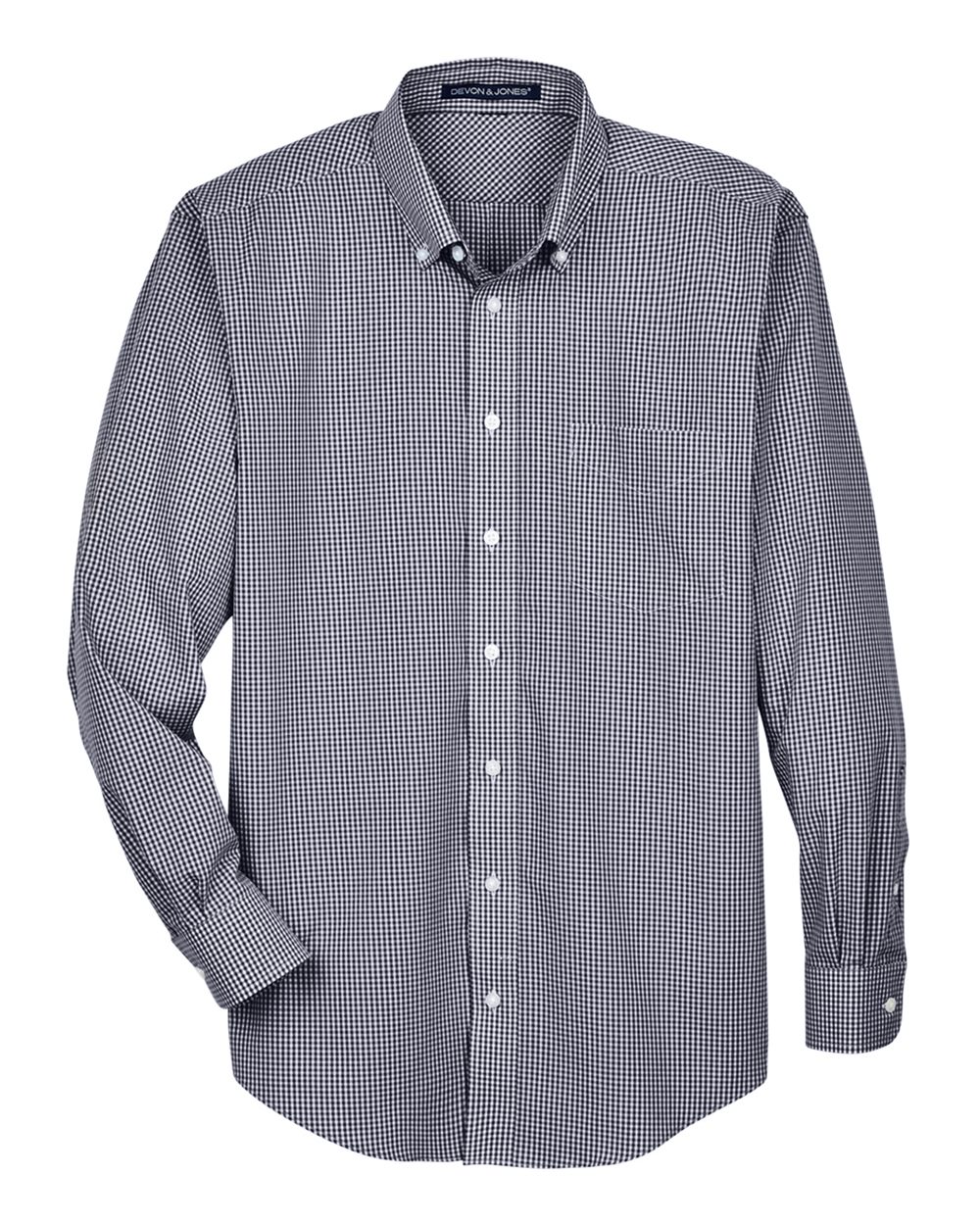 Front View of Navy Men's Crown Collection® Gingham Check Woven Dress Shirt - D640