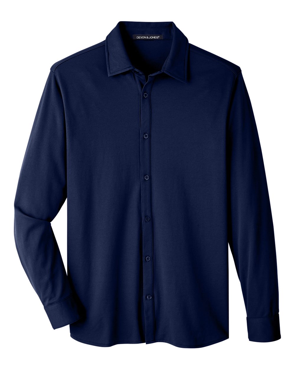 Front View of Navy Men's CrownLux Performance® Plaited Dress Shirt - DG20Z
