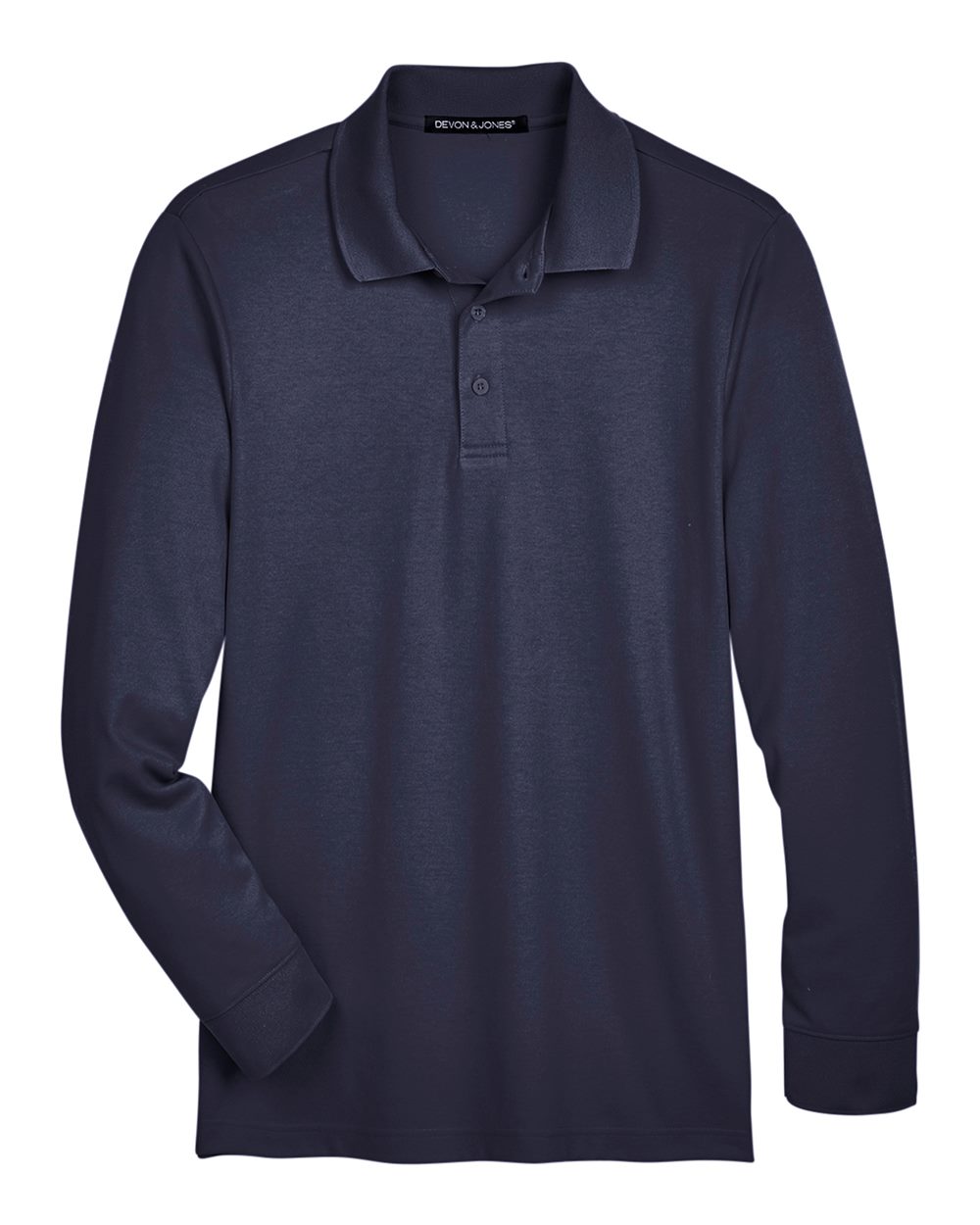 Front View of Navy Men's CrownLux Performance® Tall Plaited Long Sleeve Polo - DG20LT