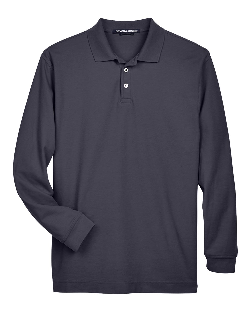 Front View of Navy Men's Pima Piqué Long Sleeve Polo - D110