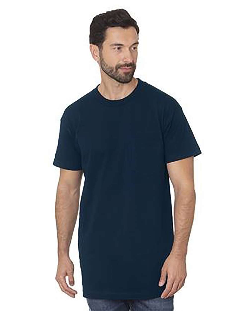 Front View of Navy Men's Tall USA Made Pocket T-Shirt - 7200T