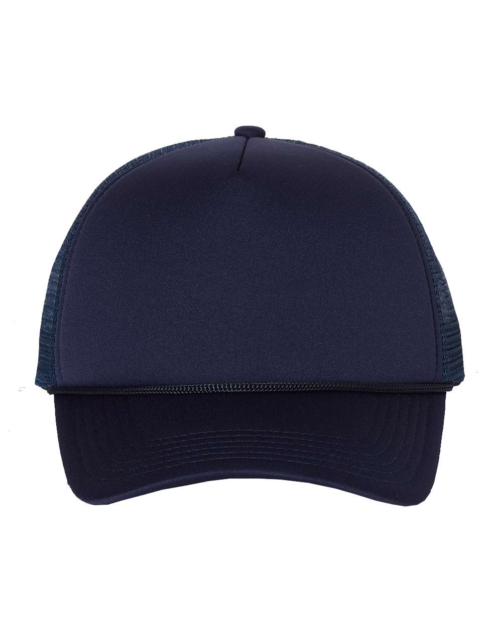Front View of Navy/ Navy Foam Mesh-Back Trucker Cap - VC700