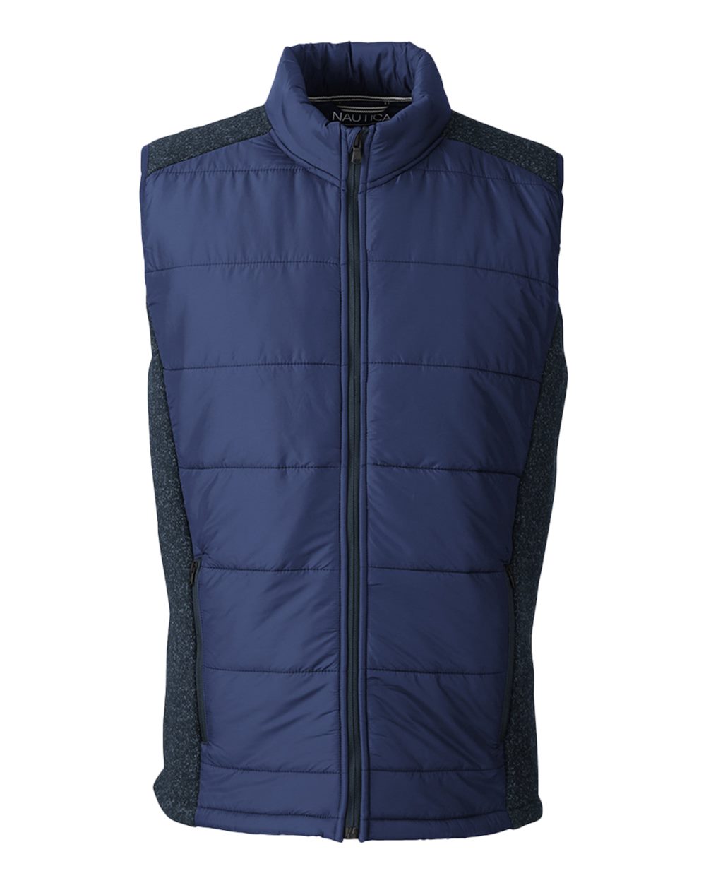 Front View of Navy/ Navy Heather Harbor Puffer Vest - N17946