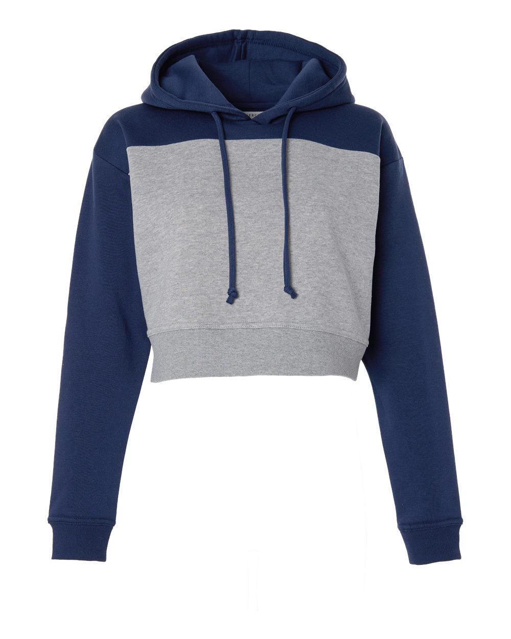 Front View of Navy/ Oxford Heather Women's Cropped Fleece Hooded Sweatshirt - BW5404