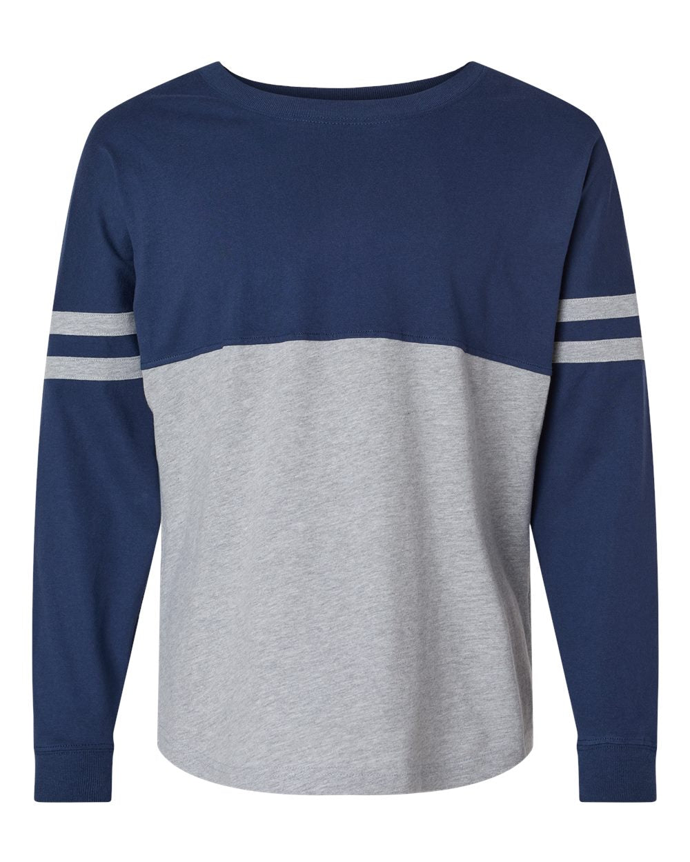 Front View of Navy/ Oxford Women's Pom Pom Long Sleeve Jersey T-Shirt - BW3514