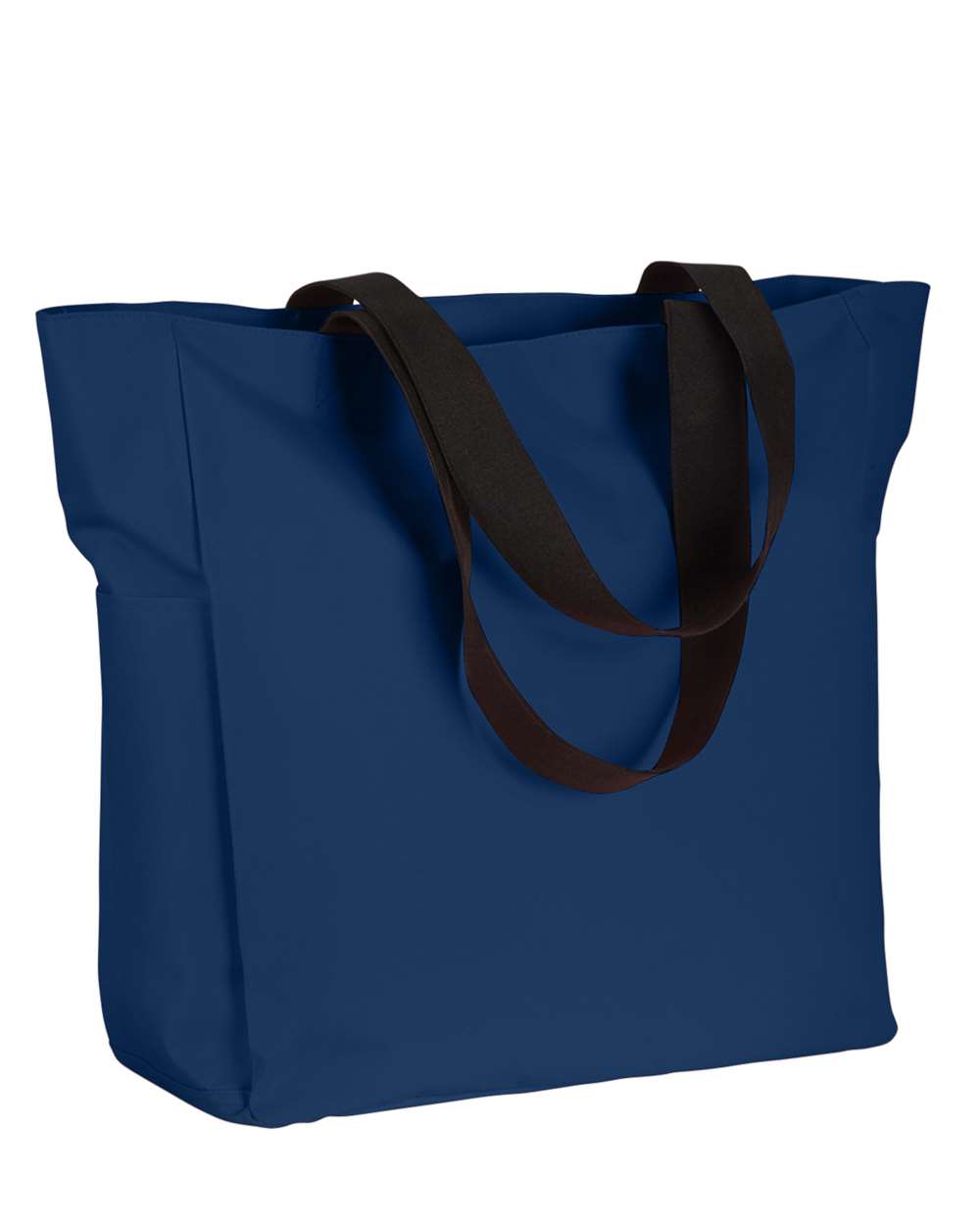 Front View of Navy Polyester Zip Tote - BE080