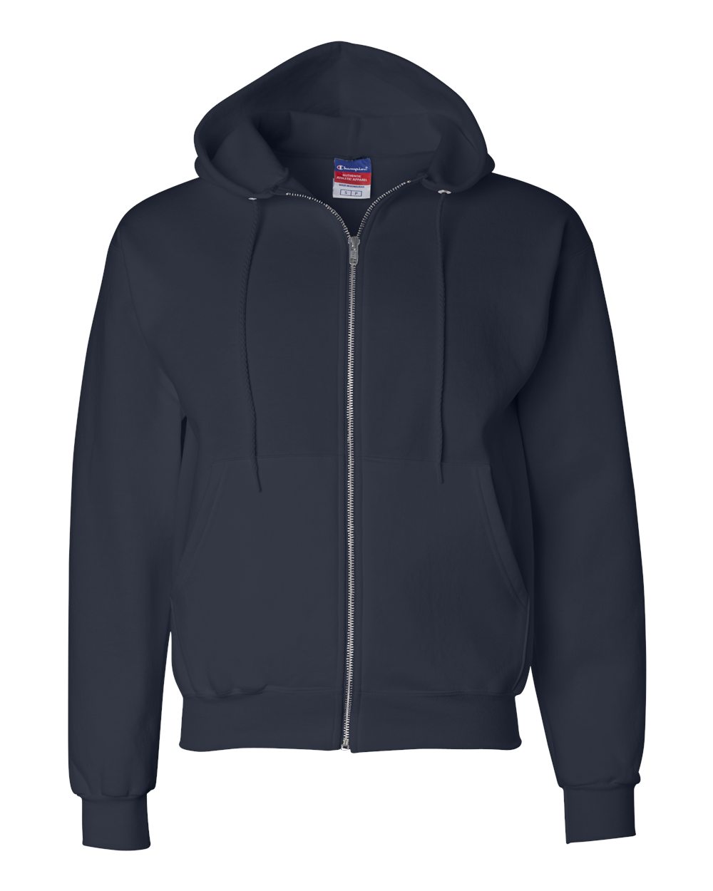 Front View of Navy Powerblend® Full-Zip Hooded Sweatshirt - S800