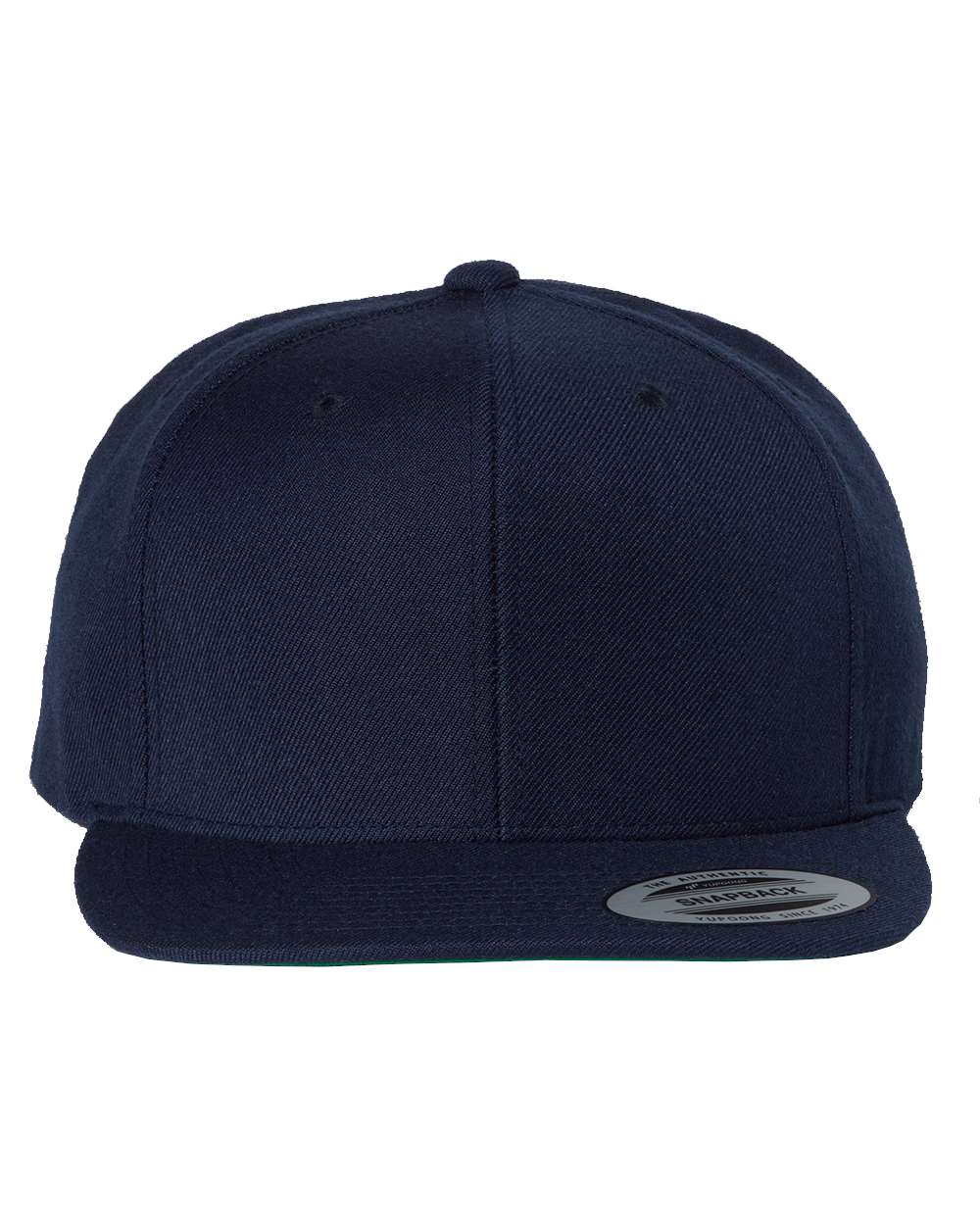 Front View of Navy Premium Flat Bill Snapback Cap - 6089M