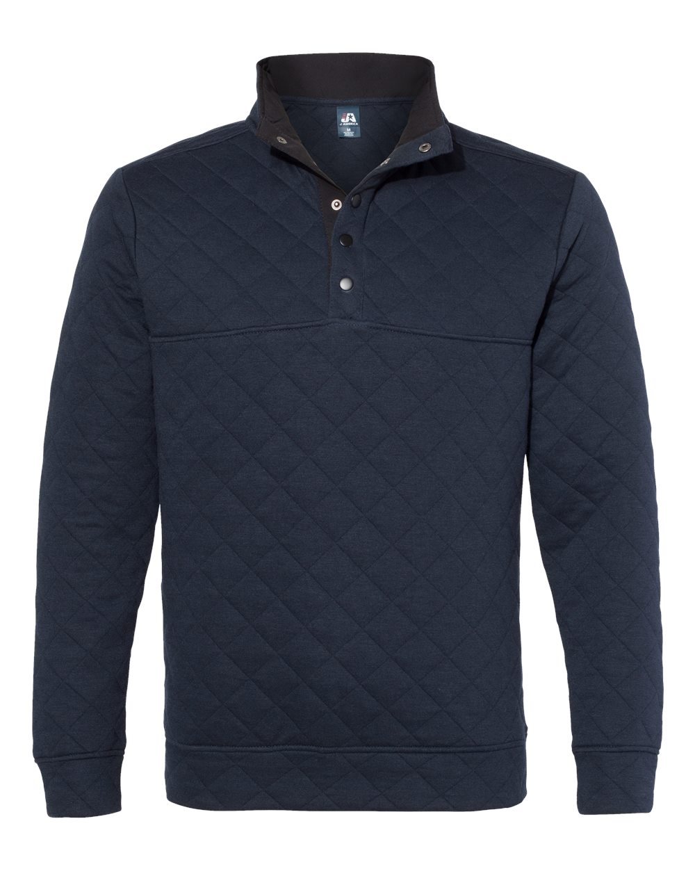 Front View of Navy Quilted Snap Pullover - 8890