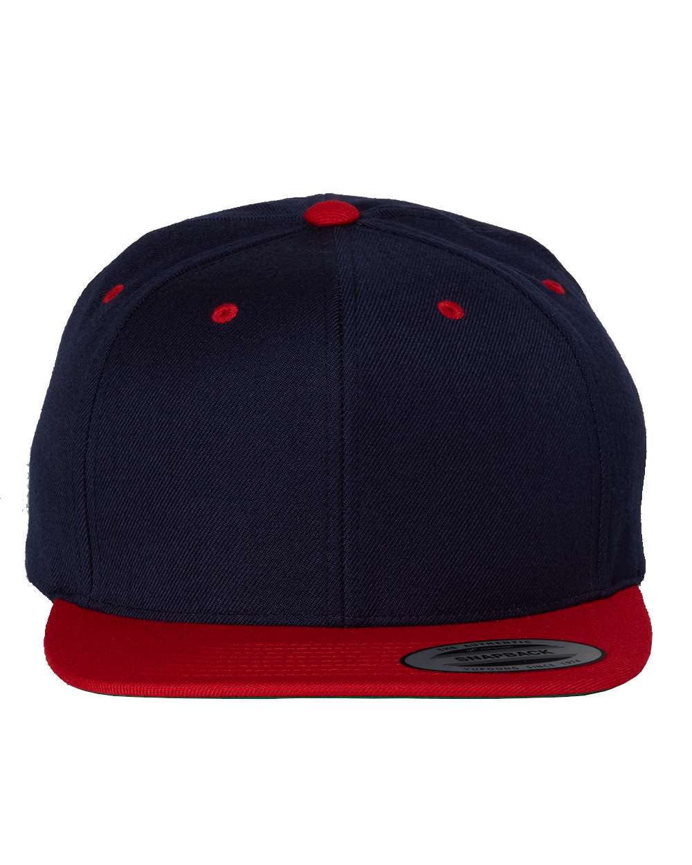 Front View of Navy/ Red Premium Flat Bill Snapback Cap - 6089M