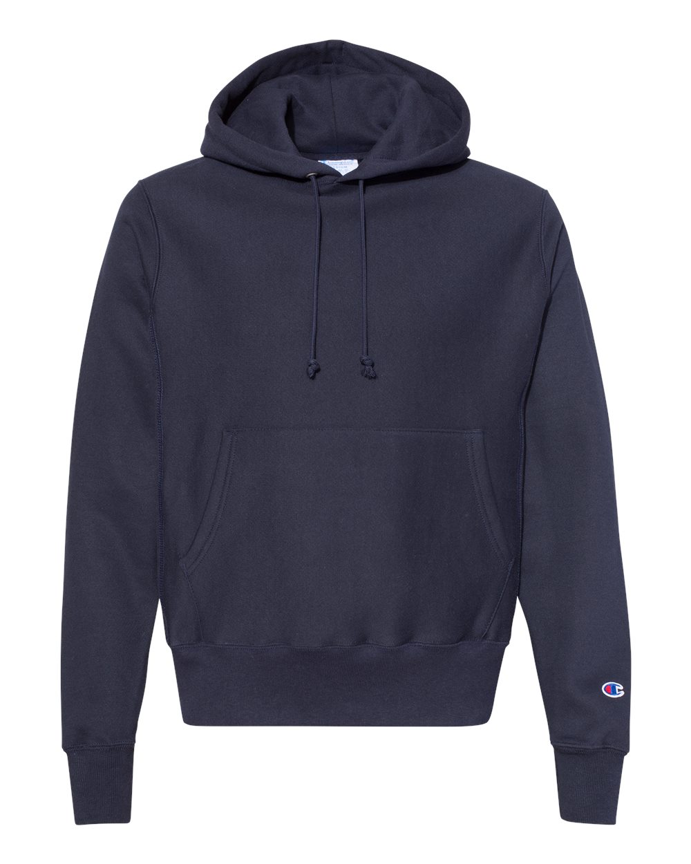 Front View of Navy Reverse Weave® Hooded Sweatshirt - S101