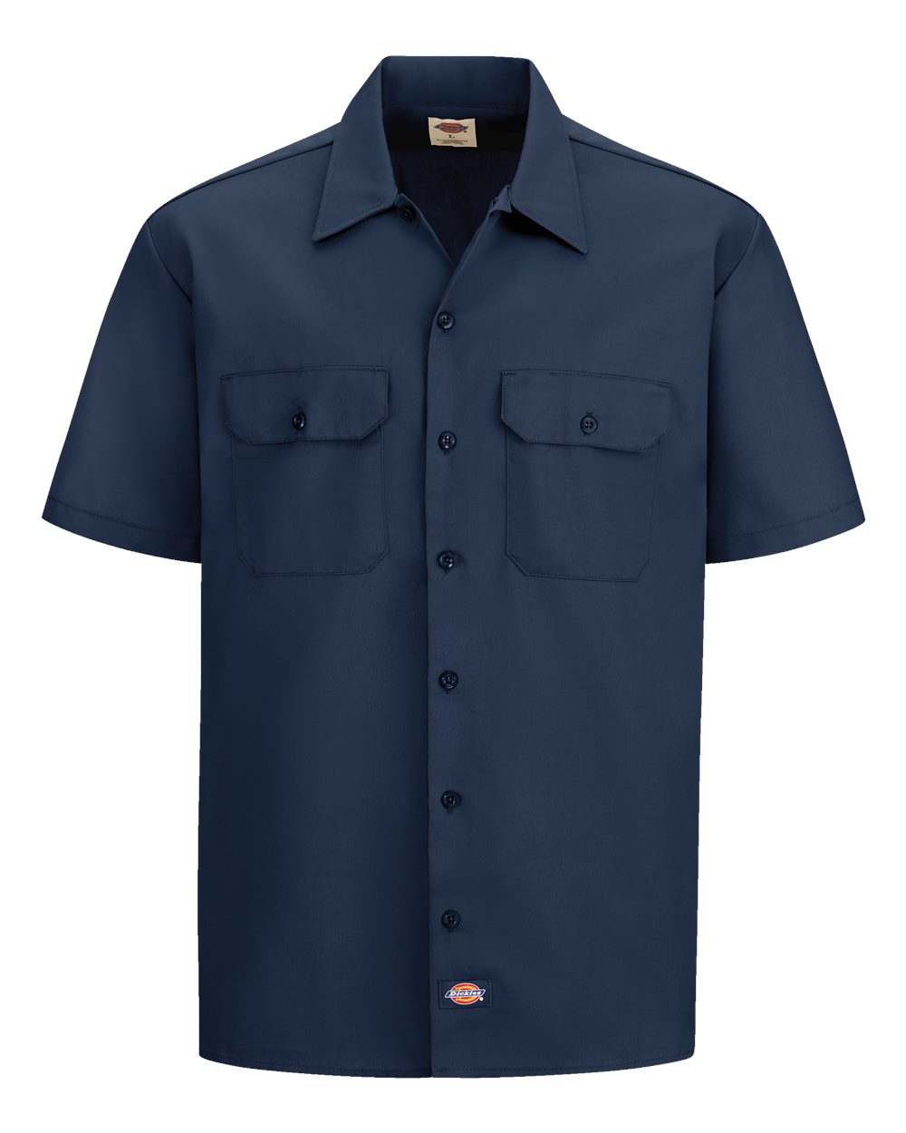 Front View of Navy Short Sleeve Work Shirt - Tall Sizes - 2574T