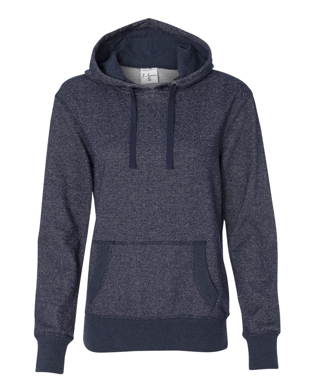 Front View of Navy/ Silver Women’s Glitter French Terry Hooded Sweatshirt - 8860