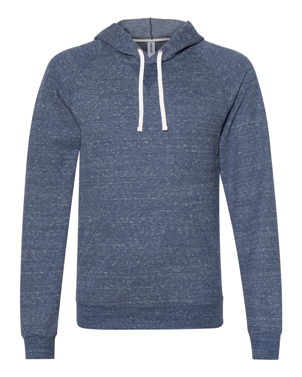 Front View of Navy Snow Heather French Terry Raglan Hooded Sweatshirt - 90MR