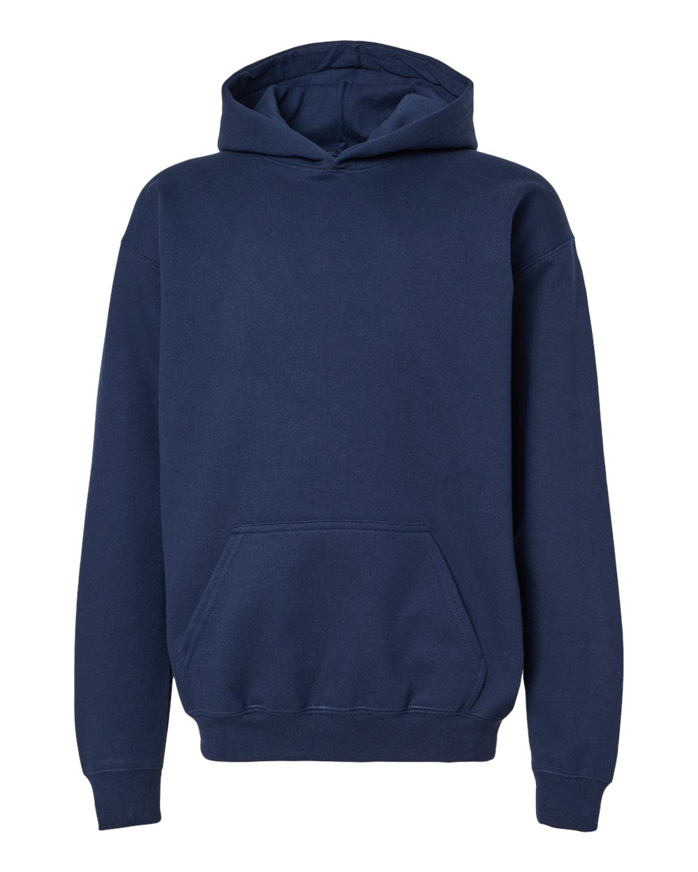 Front View of Navy Softstyle® Youth Midweight Hooded Sweatshirt - SF500B