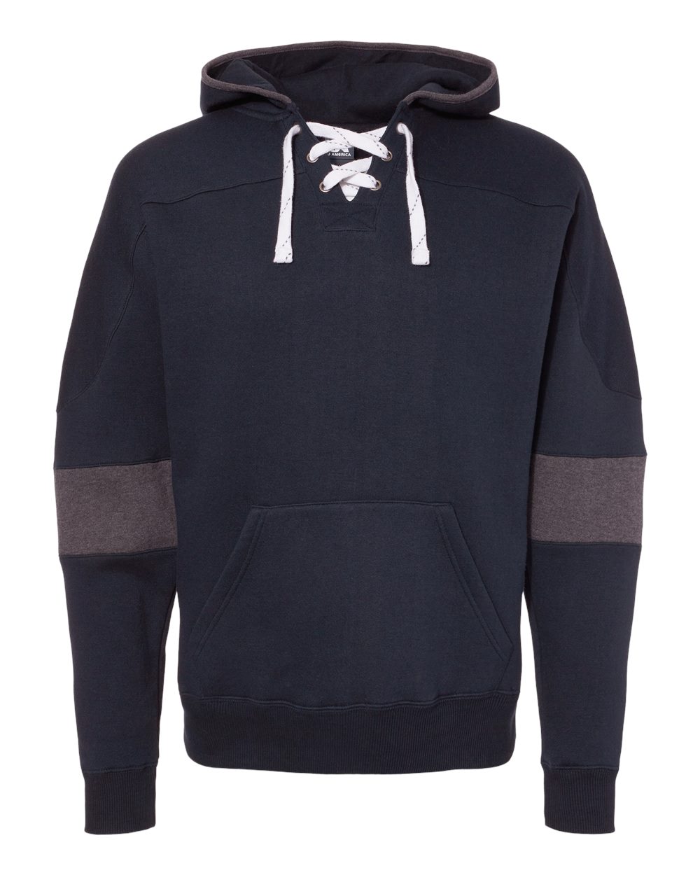 Front View of Navy Sport Lace Colorblocked Fleece Hooded Sweatshirt - 8832