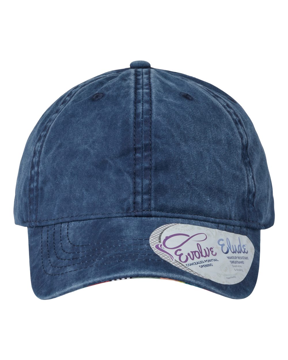 Front View of Navy/ Stripes Women's Pigment-Dyed with Fashion Undervisor Cap - CASSIE