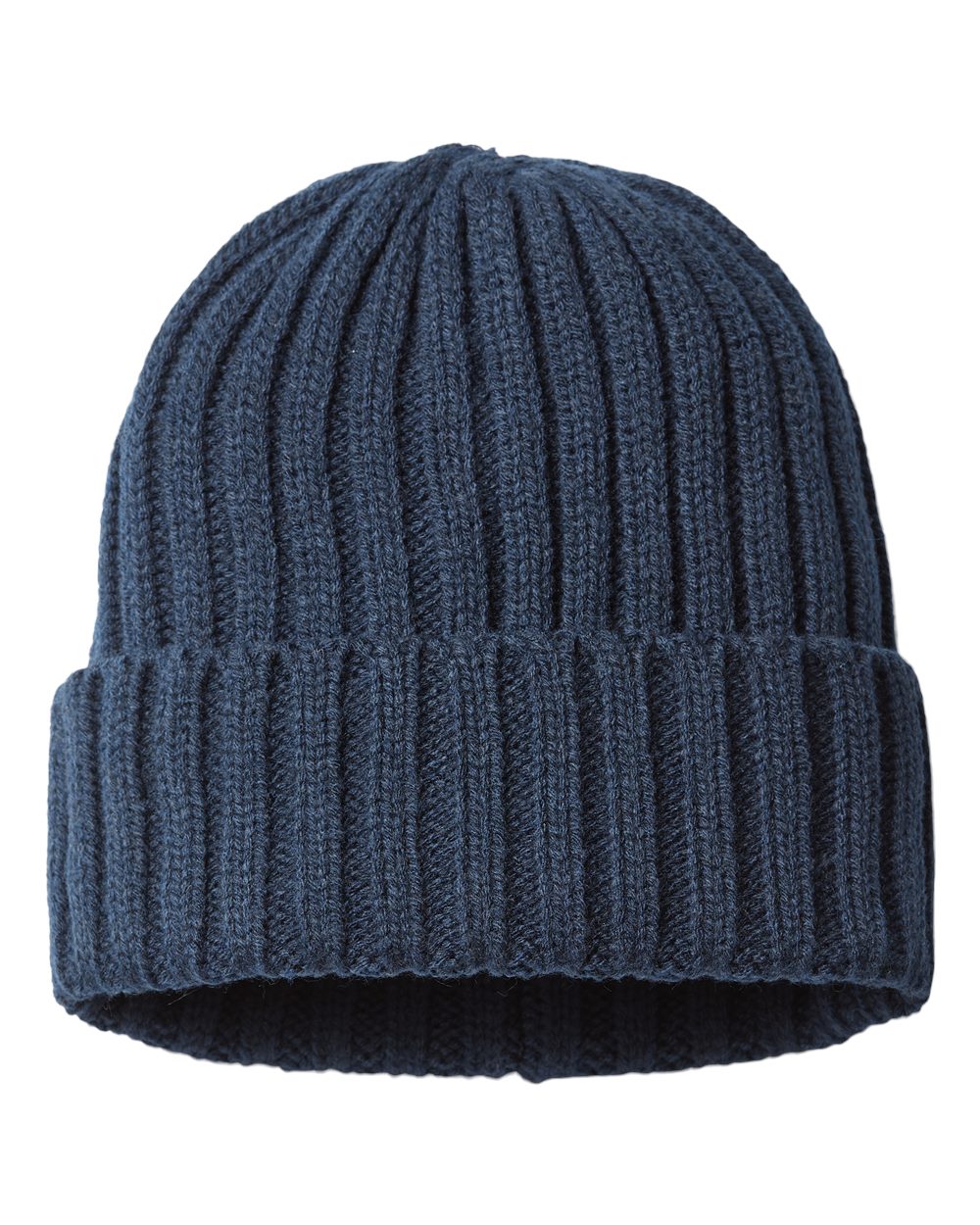 Front View of Navy Sustainable Cable Knit Cuffed Beanie - SHORE