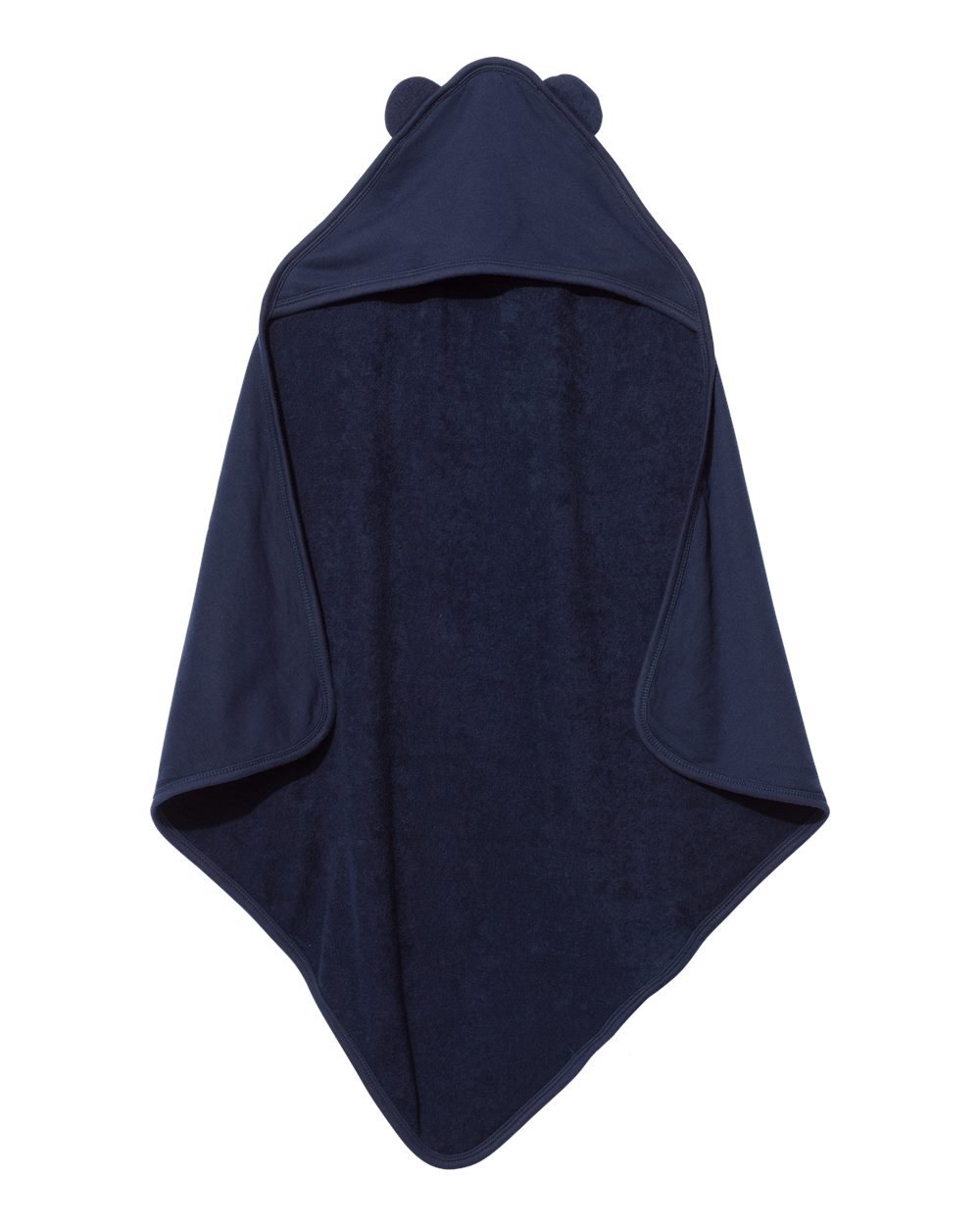 Front View of Navy Terry Cloth Hooded Towel with Ears - 1013