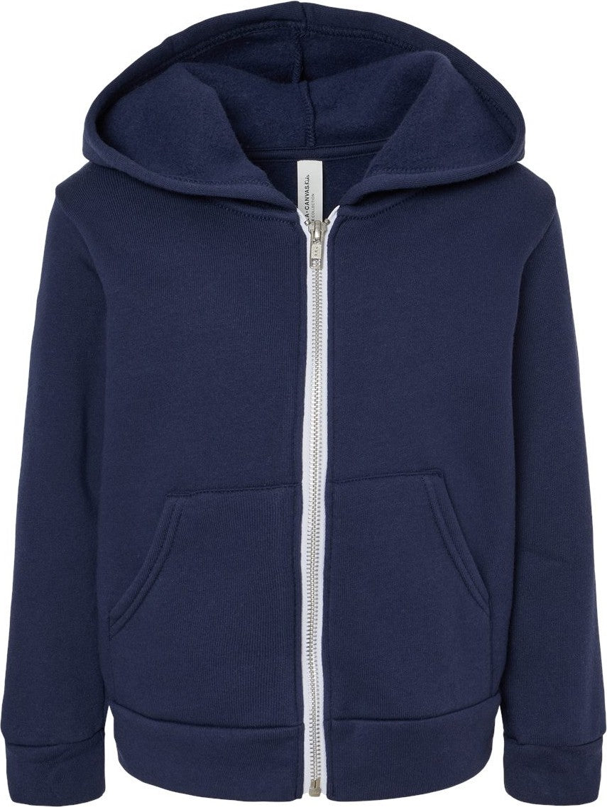 Front View of Navy Toddler Sponge Fleece Full-Zip Hoodie - 3739T