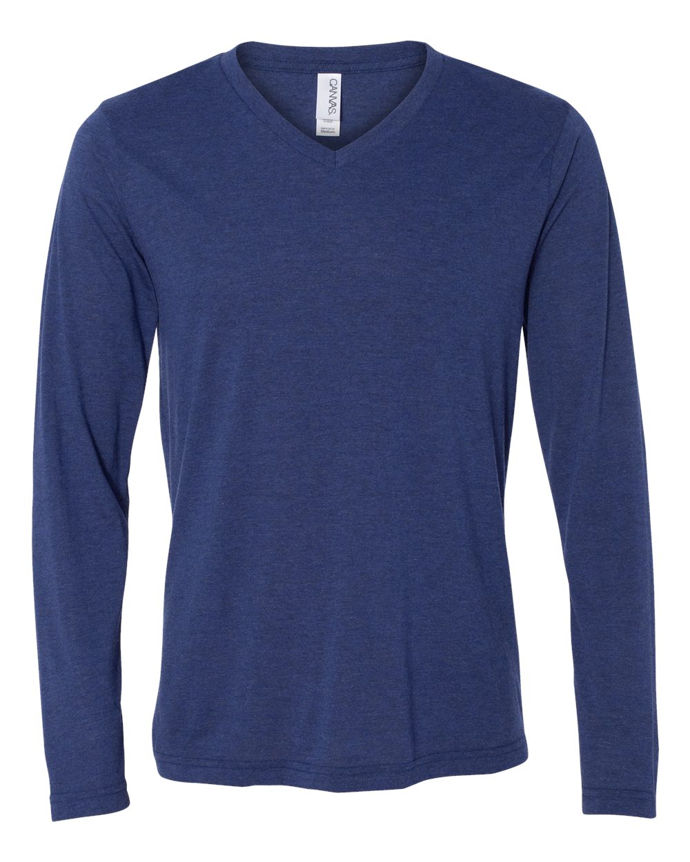 Front View of Navy Triblend Long Sleeve V-Neck Tee - 3425