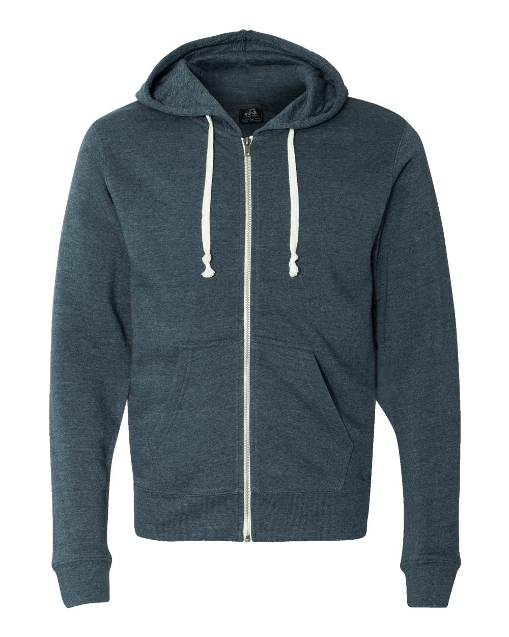 Front View of Navy Triblend Triblend Full-Zip Hooded Sweatshirt - 8872