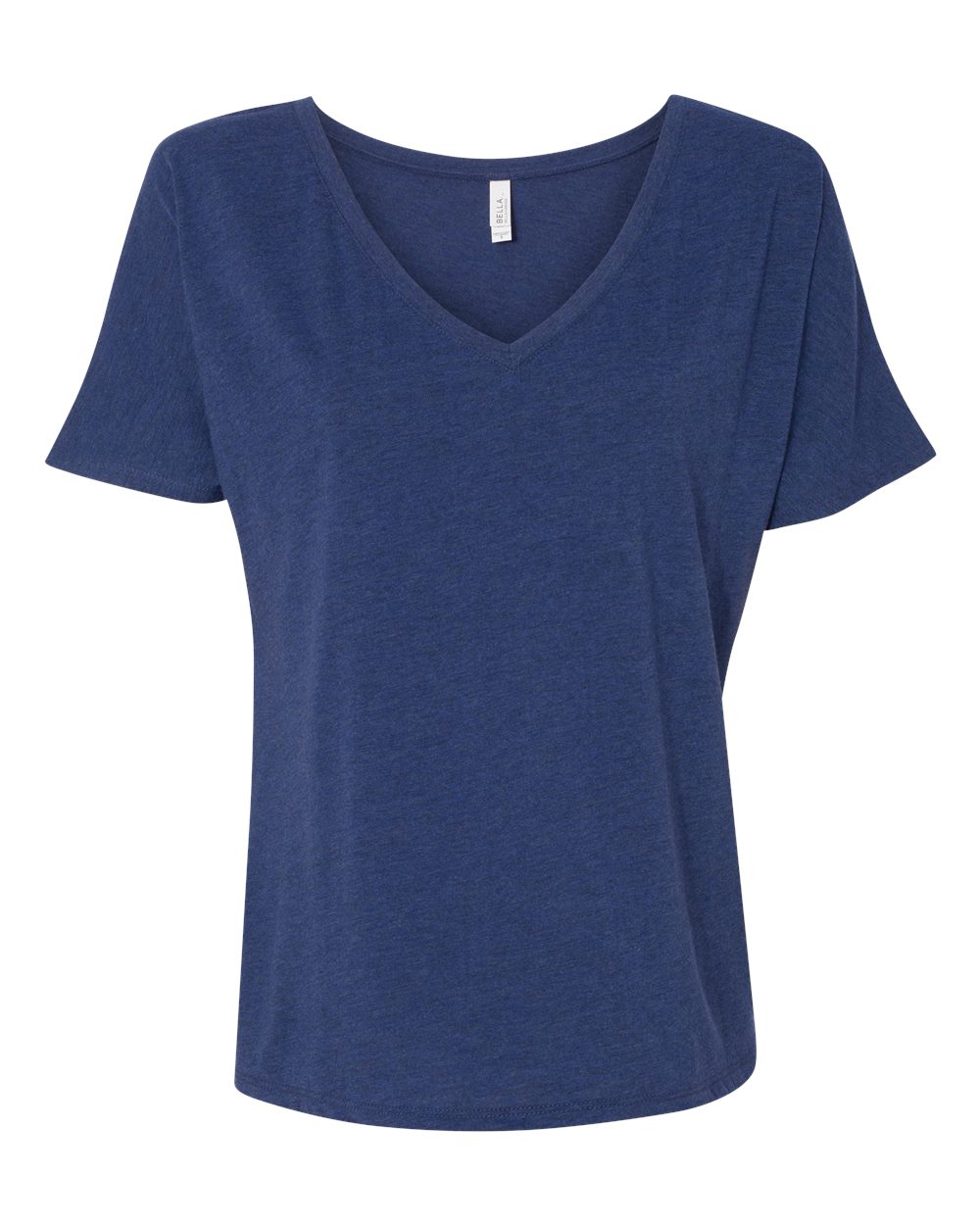 Front View of Navy Triblend Women’s Slouchy V-Neck Tee - 8815