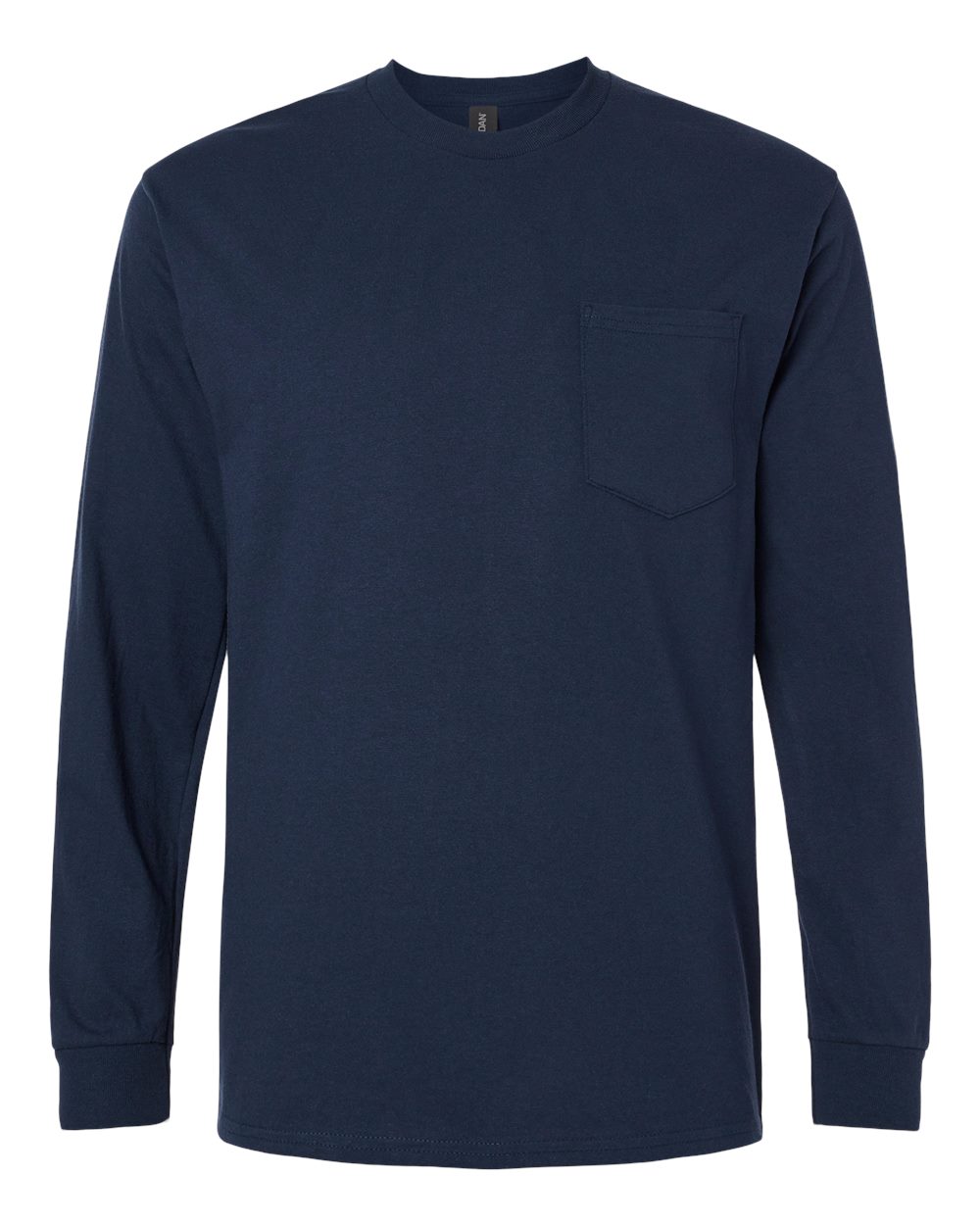 Front View of Navy Ultra Cotton® Long Sleeve Pocket T-Shirt - 2410