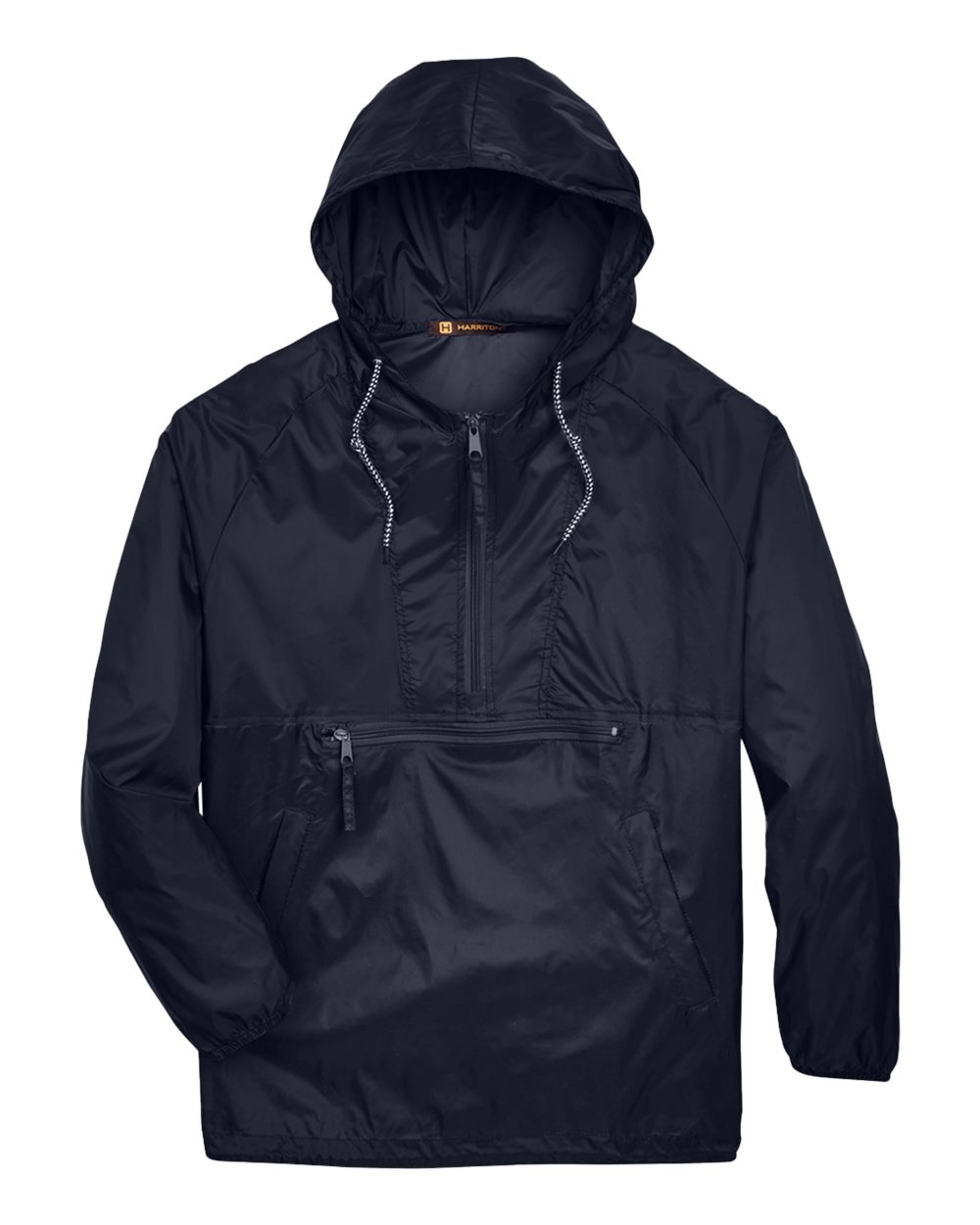 Front View of Navy Unisex Packable Hooded Nylon Jacket - M750
