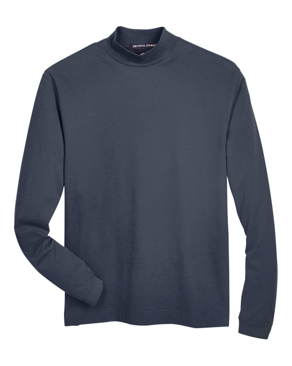 Front View of Navy Unisex Sueded Jersey Mock Neck T-Shirt - D420
