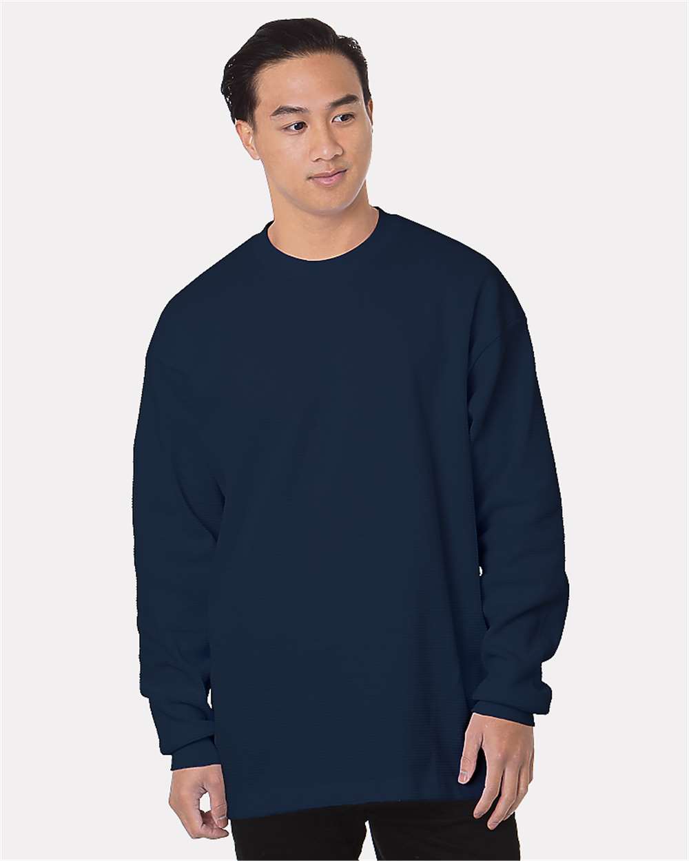 Front View of Navy USA-Made Heavyweight Waffle Knit Thermal - 8205