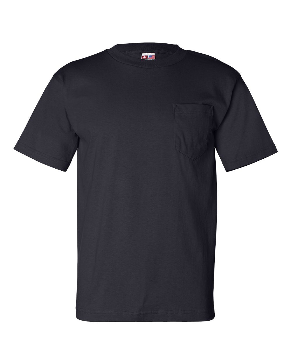Front View of Navy USA-Made Pocket T-Shirt - 7100