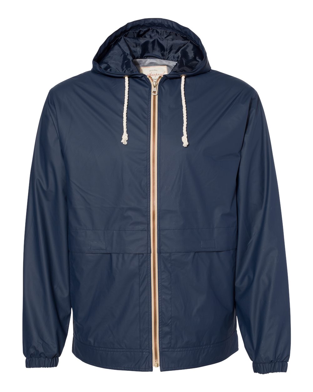 Front View of Navy Vintage Hooded Rain Jacket - 193910