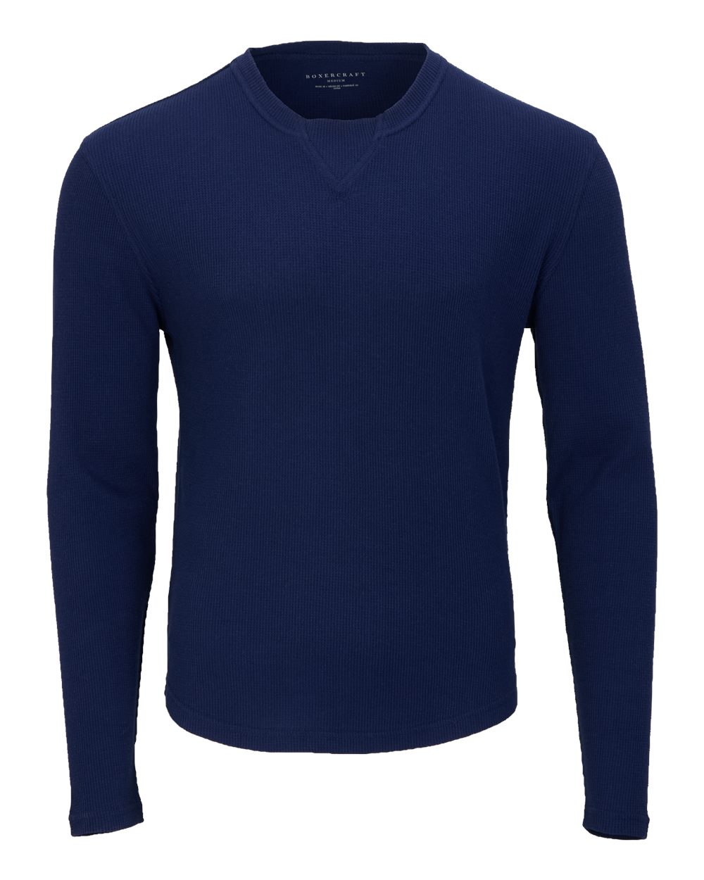 Front View of Navy Waffle Knit Long Sleeve T-Shirt - BM3103